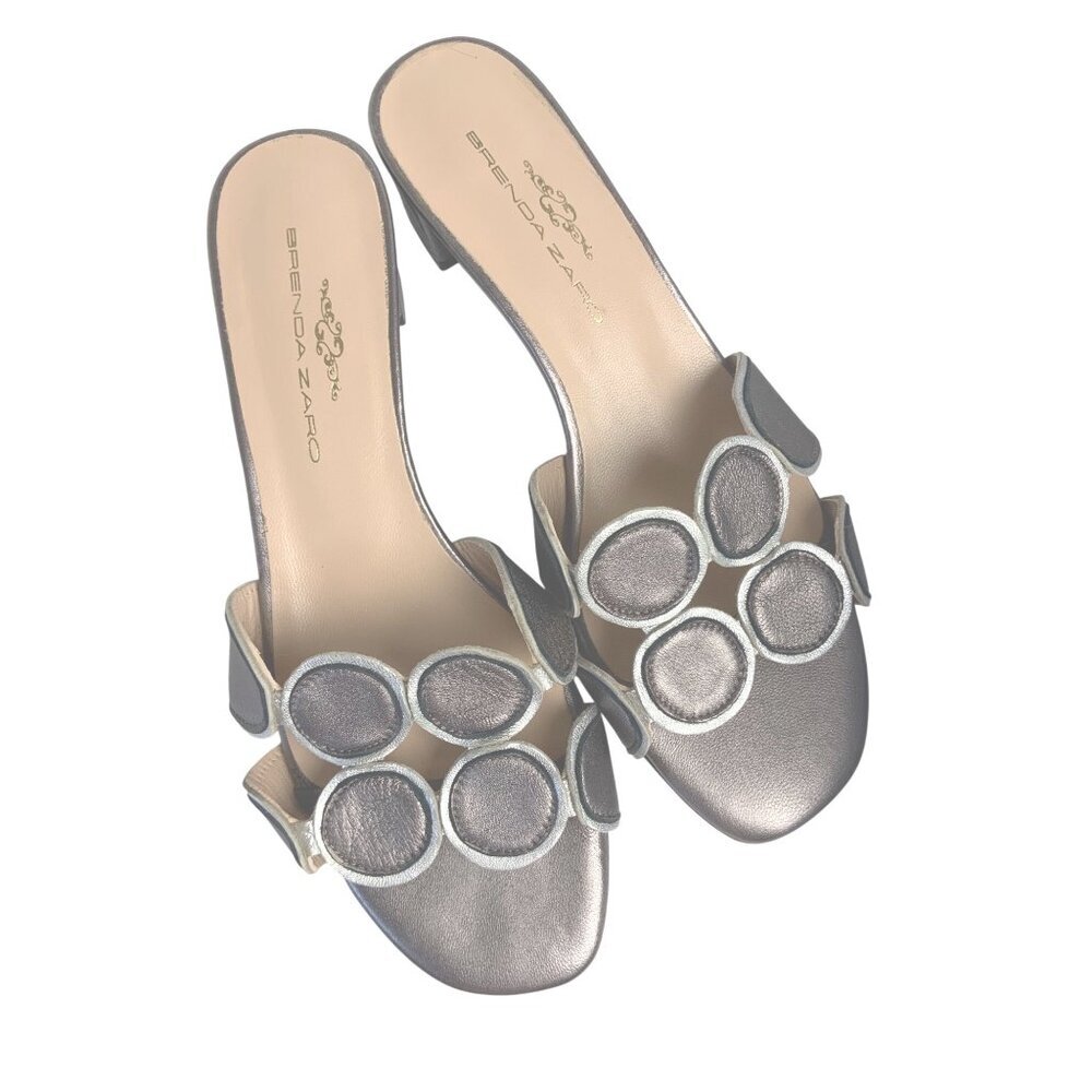 Brenda Zaro shoes 2’block heel backless mules 39.5 Taupe & Silver